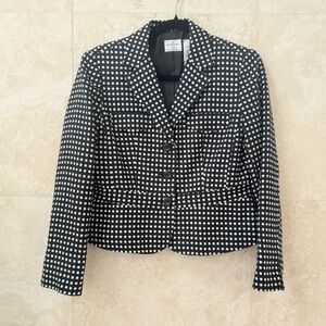 Emma James Petite Black White Polka Dot Knit Blazer 3 Button Petite 6 EUC